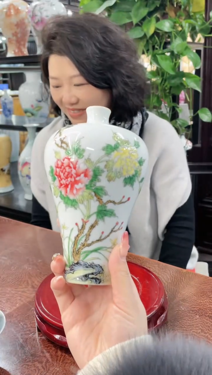 【闪购商品】045陶瓷供应链珐琅彩牡丹花鸟画片梅瓶