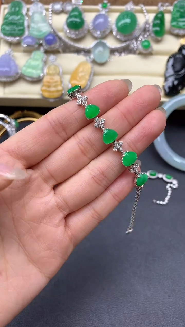 【闪购商品】翡翠手串18K金镶嵌641-中国好珍宝