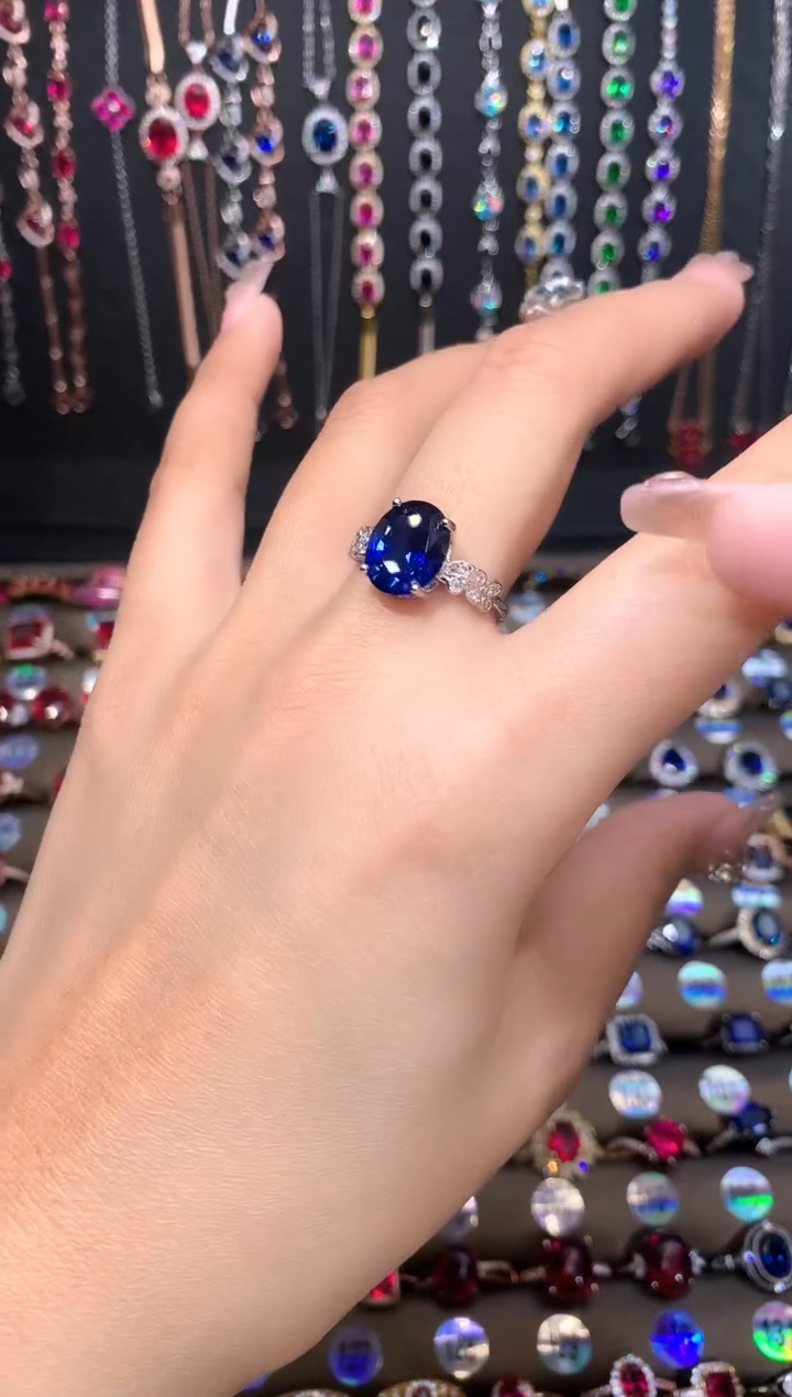 蓝宝石耳饰银S925镶嵌银色