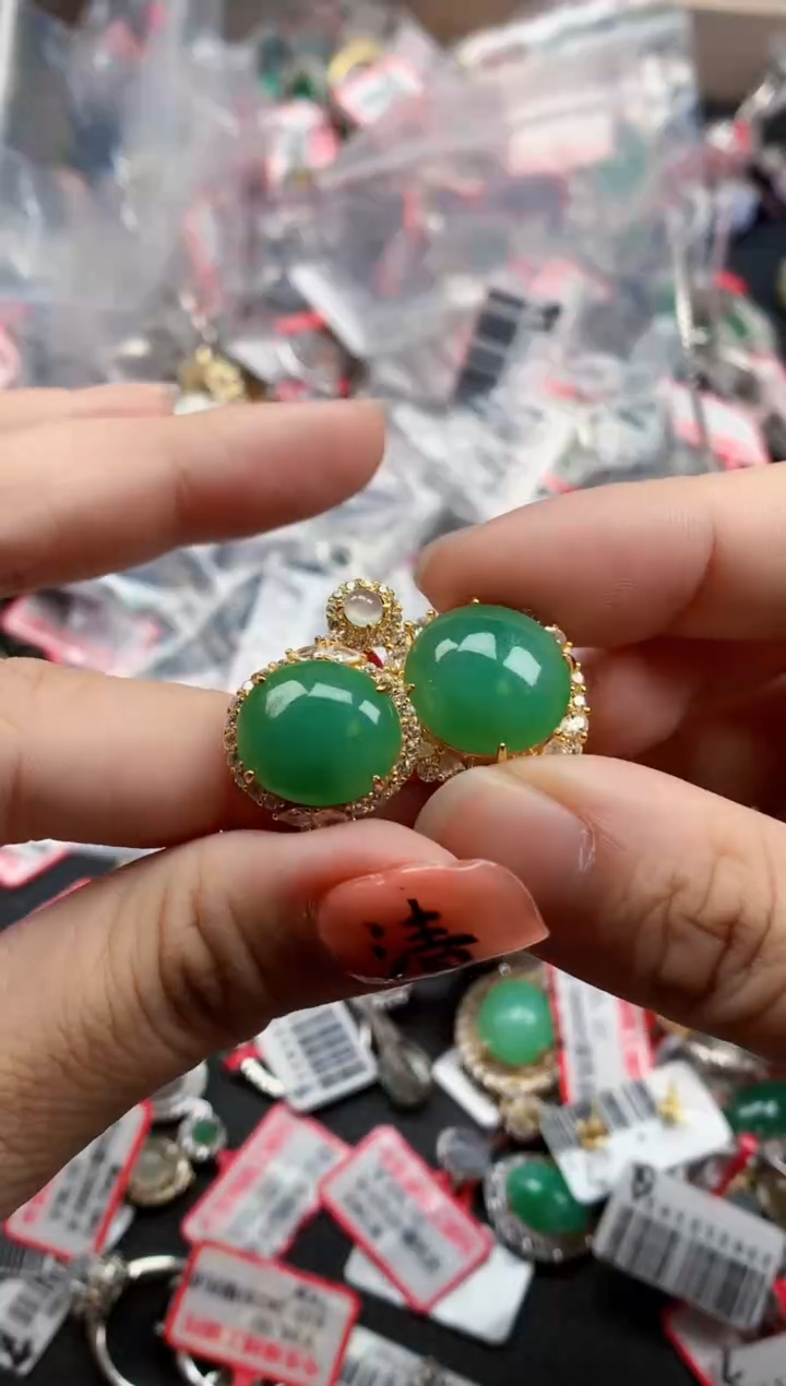 银S925镶嵌戒指翡翠天然A货缅甸翡翠