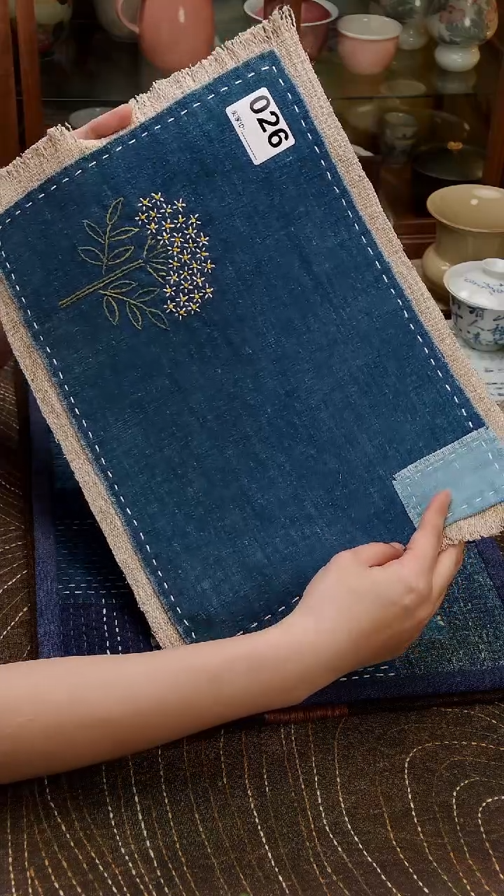 Cici手作刺子绣柿染壶垫杯垫-026