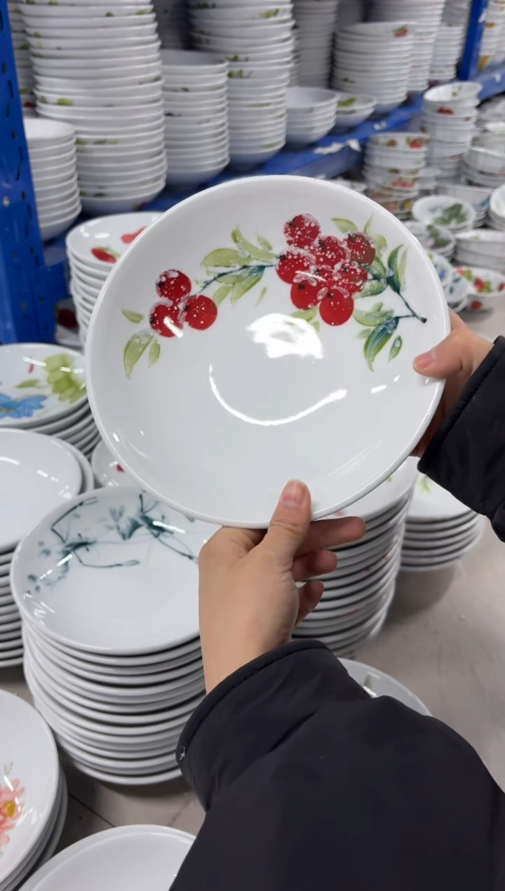 景德镇高温陶瓷食品级手绘釉中彩-圆深盘