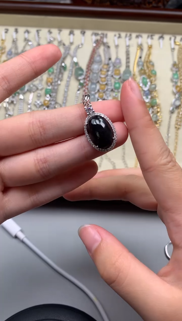 银S925镶嵌戒指翡翠吊坠5