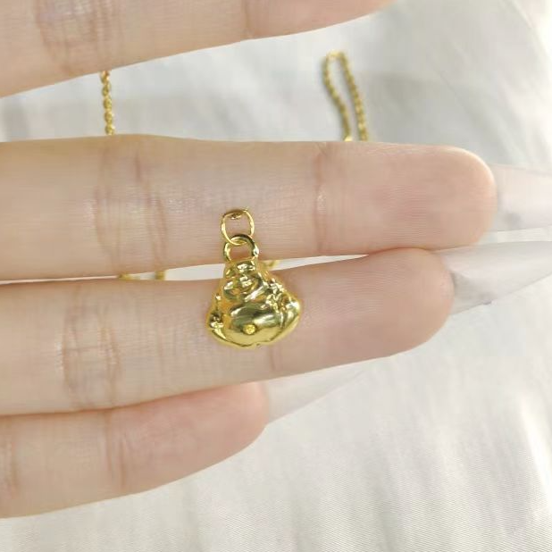 足金999女复古宫廷原创设计通用素款佛古法弥勒佛赠合金链子
