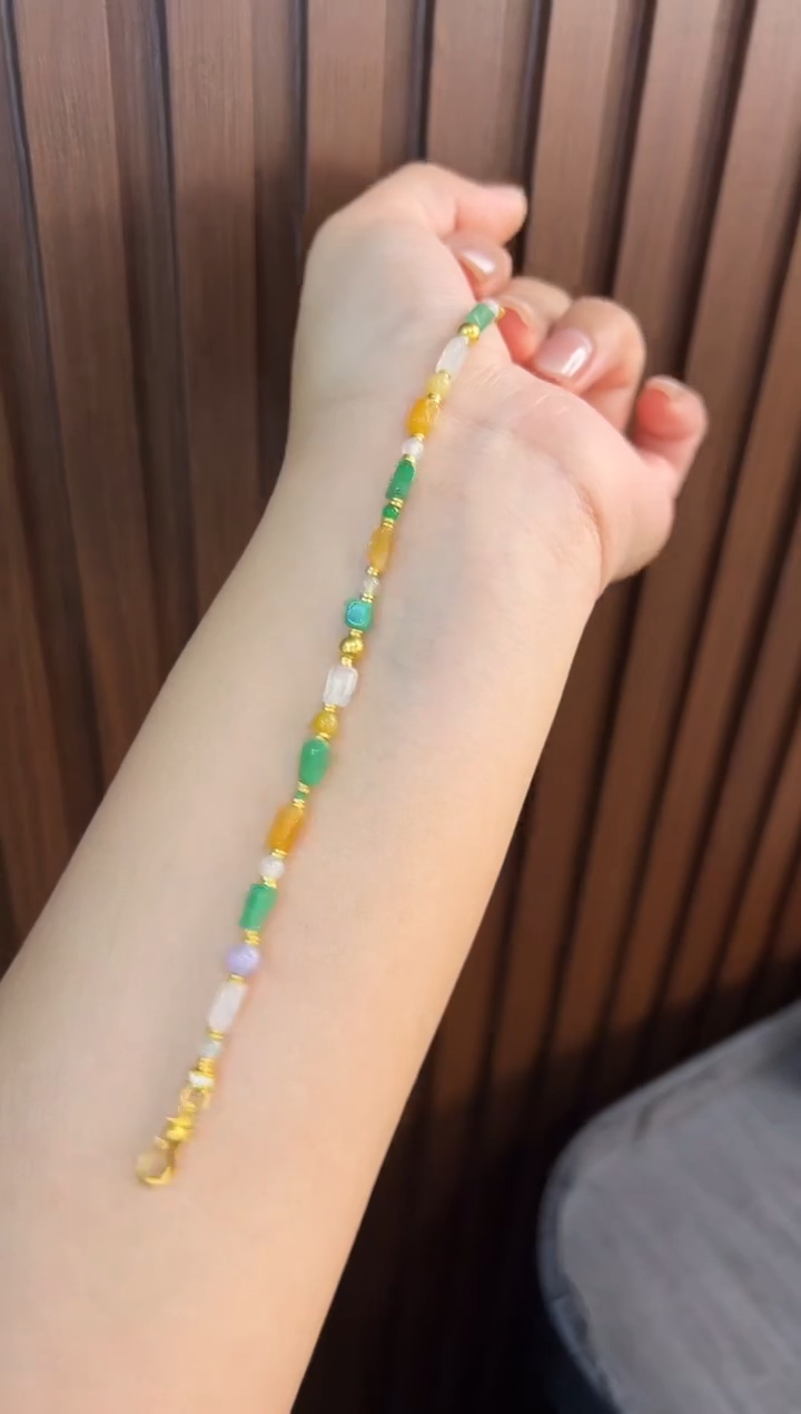 18K金镶嵌手链翡翠高冰多宝设计款手链