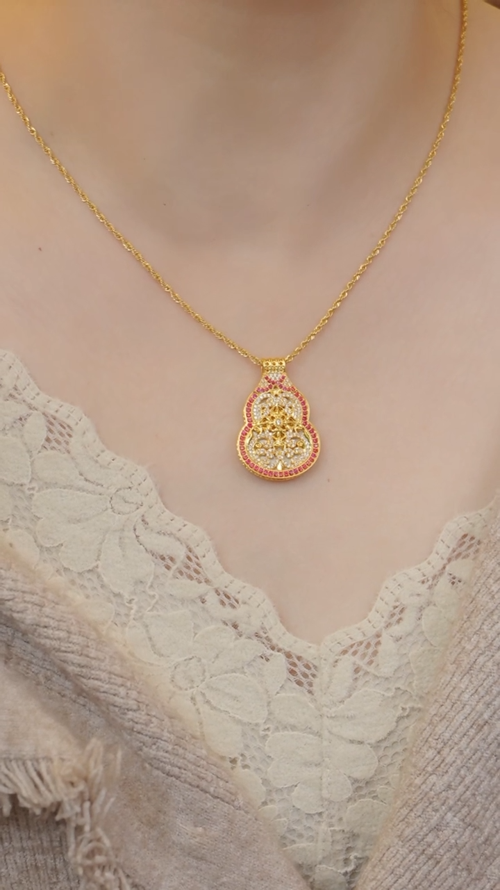 【闪购商品】贝壳（贝母）项链18K金镶嵌葫芦