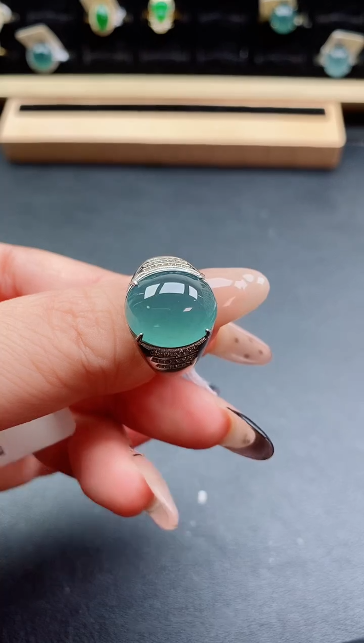 银S925镶嵌戒指翡翠1