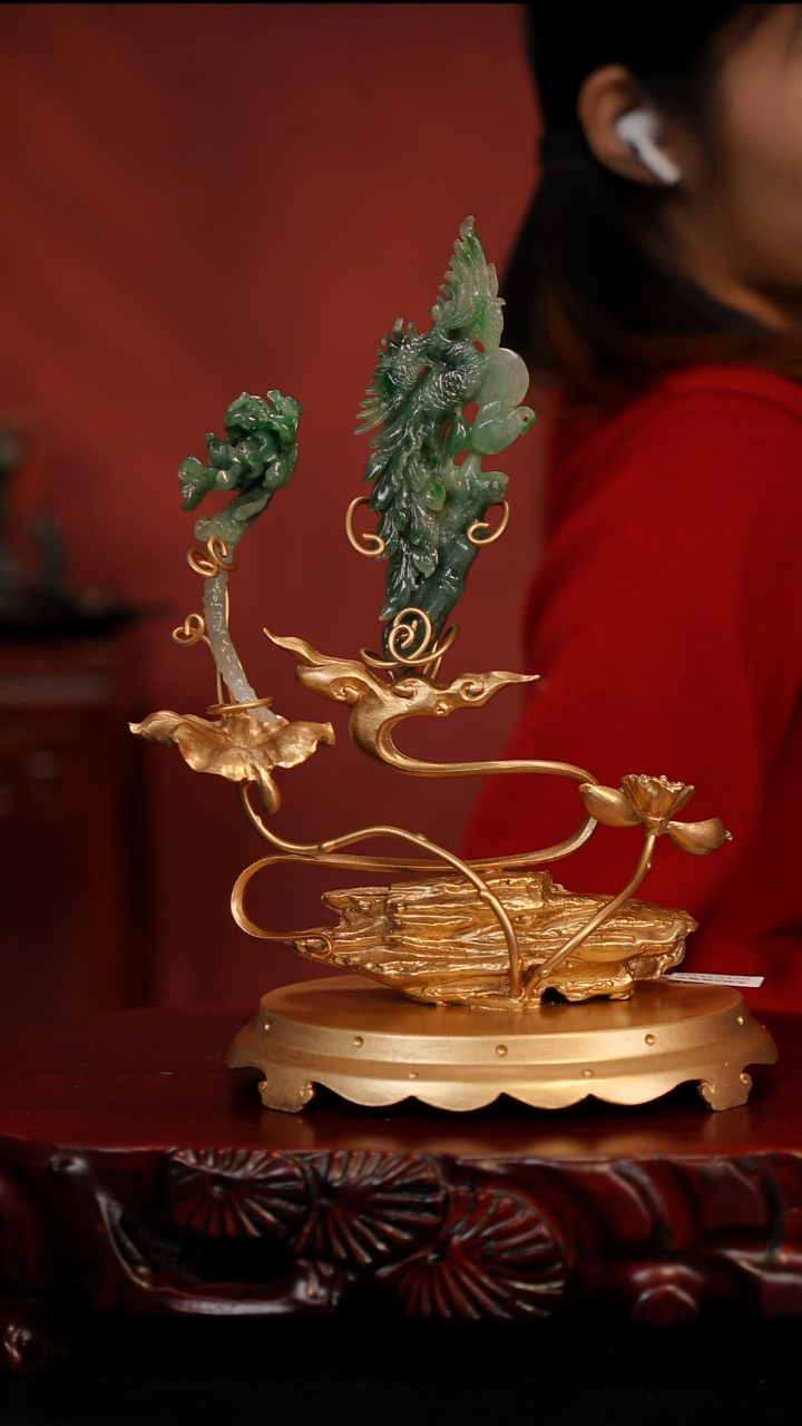 未镶嵌摆件翡翠凤穿牡丹