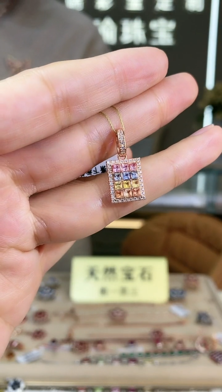 【闪购商品】彩色蓝宝石颈饰银S925镶嵌颈饰