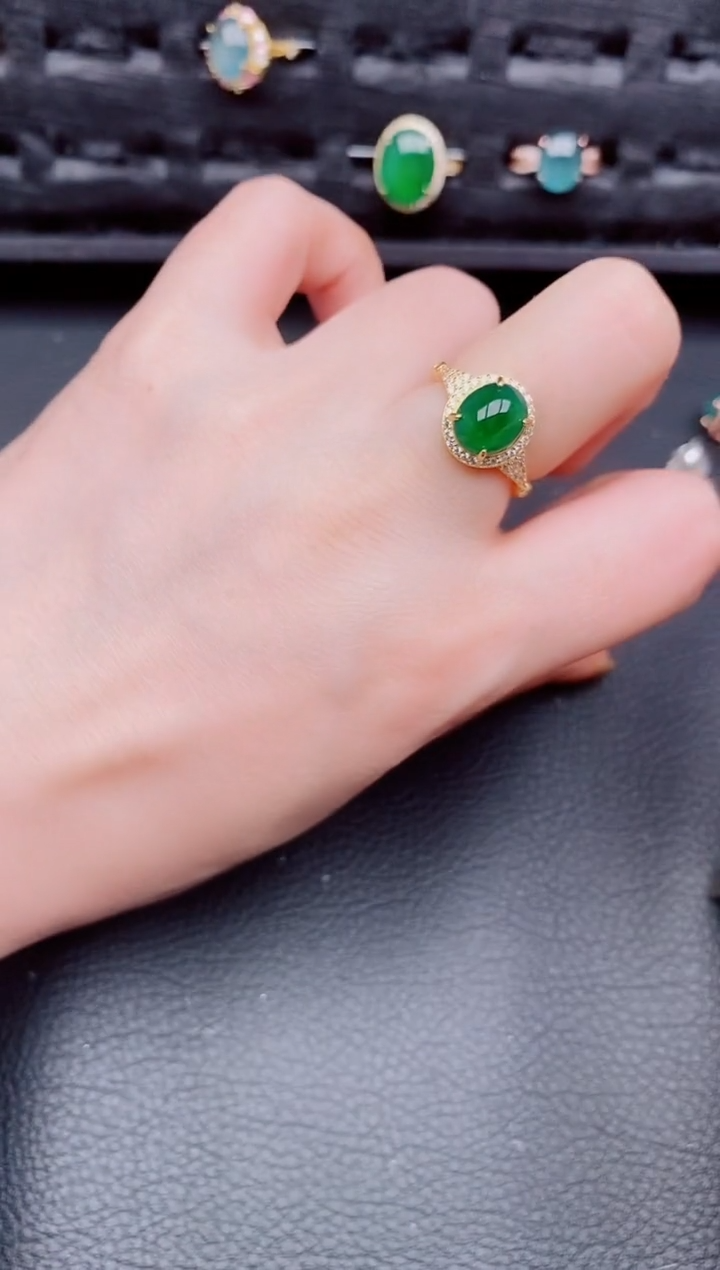 【闪购商品】翡翠戒指银S925镶嵌天然a货翡翠632