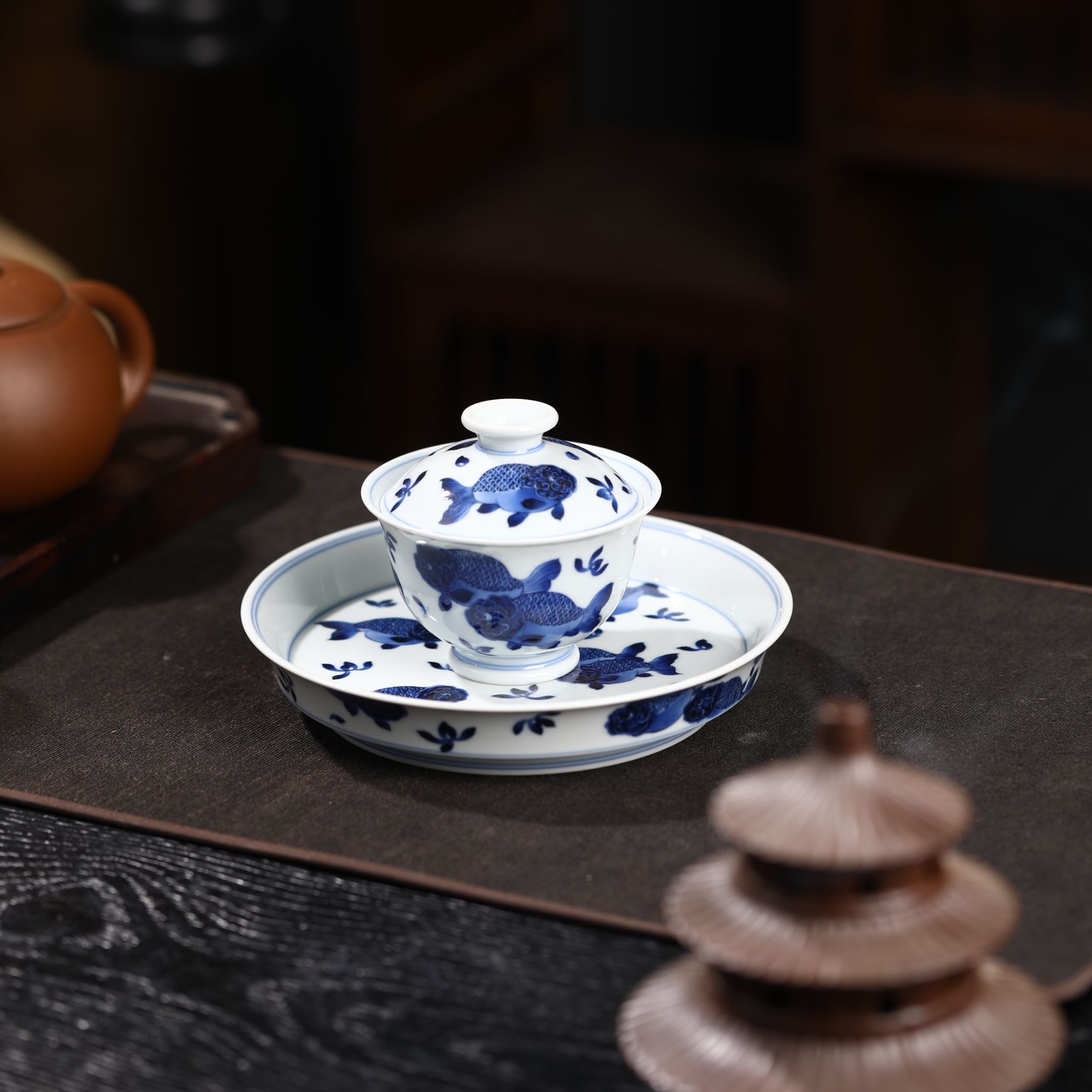 【小卿亭】纯手绘青花兰寿系列盖碗主人杯景德镇陶瓷中式高端茶具