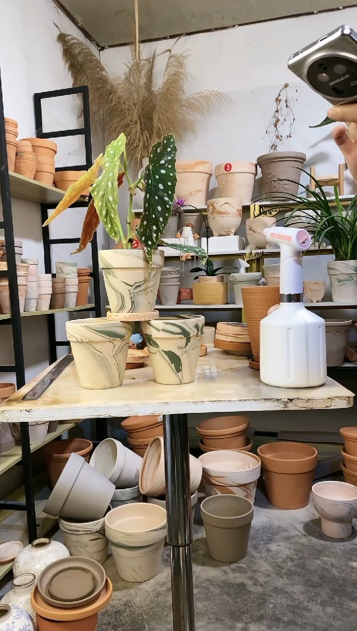 【闪购商品】陶13*13绿白陶 3盆3托