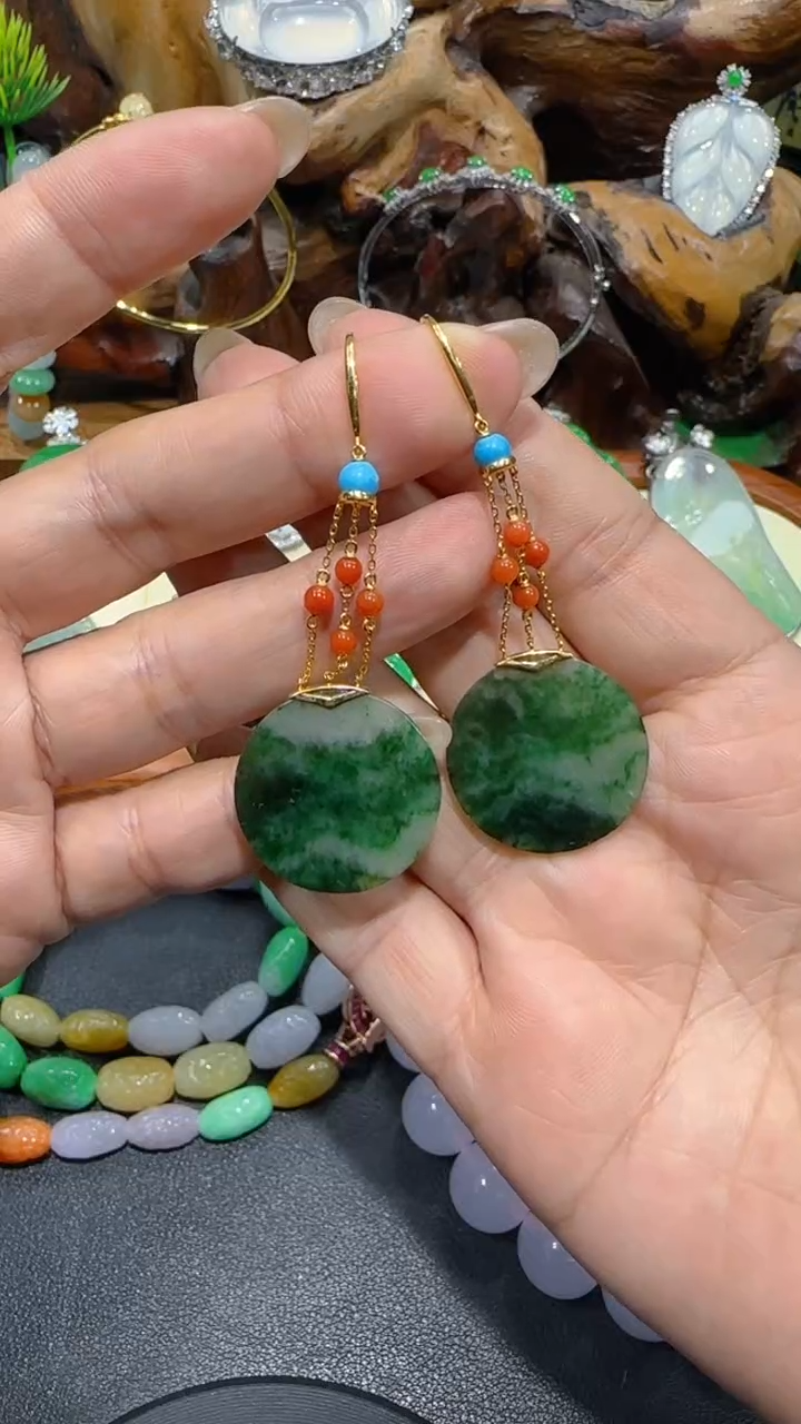 【闪购商品】翡翠耳饰18K金镶嵌耳饰