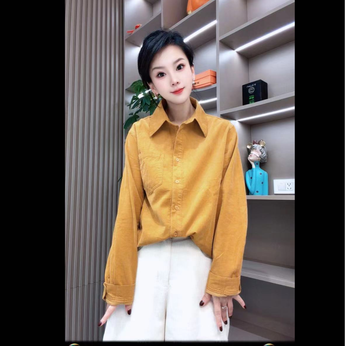 黄色灯芯绒衬衫--