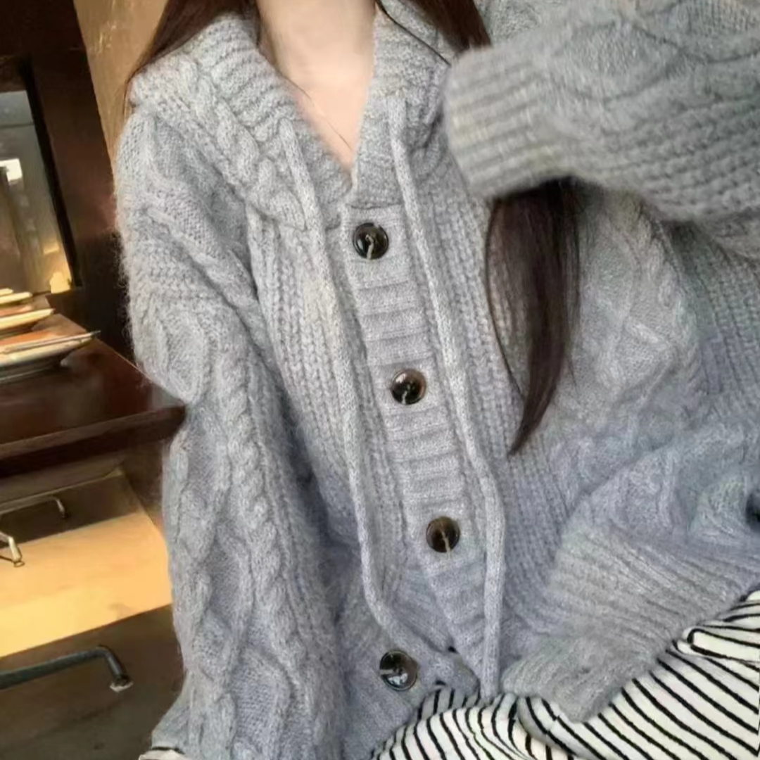 1318 连帽针织宽松开衫