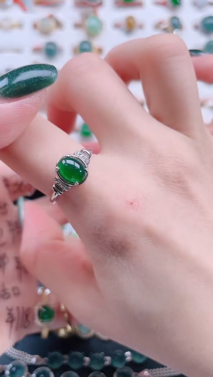 银S925镶嵌戒指翡翠天然翡翠