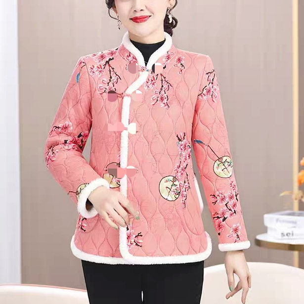 F363新款网红东北大花复古盘扣风偏襟加厚妈妈小碎花