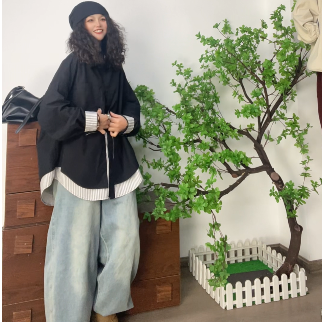 【若汐女装上衣】欧韩宽松大版休闲百搭新款设计款假两件衬衫82090