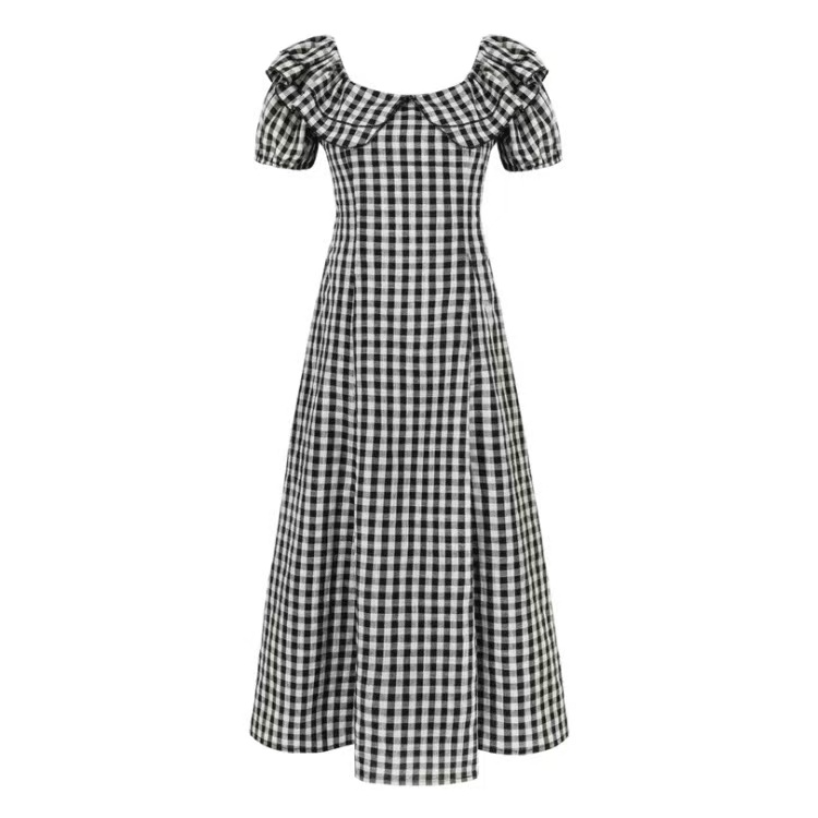 TUBREIT/图百年夏季新款收腰显瘦格子长裙韩版时尚潮流格纹连衣裙