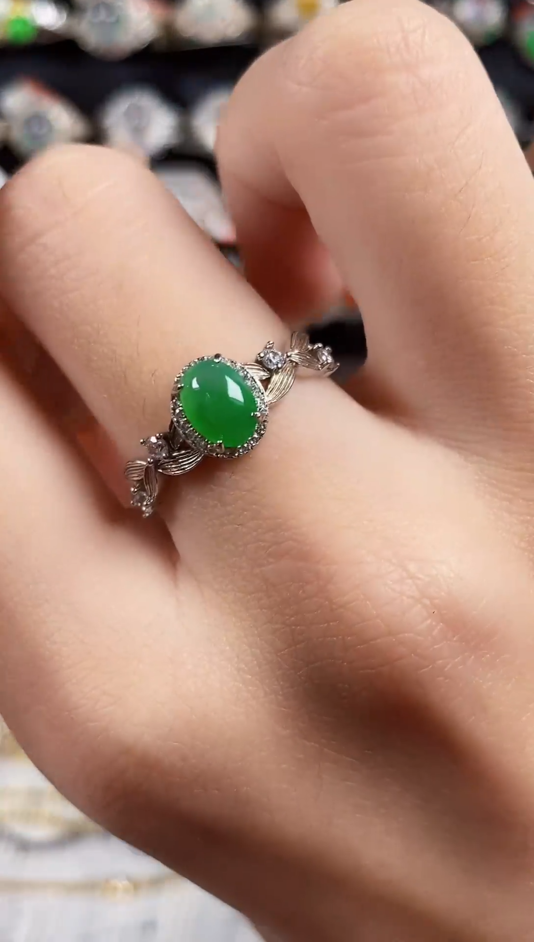 银S925镶嵌戒指翡翠天然A货翡翠29
