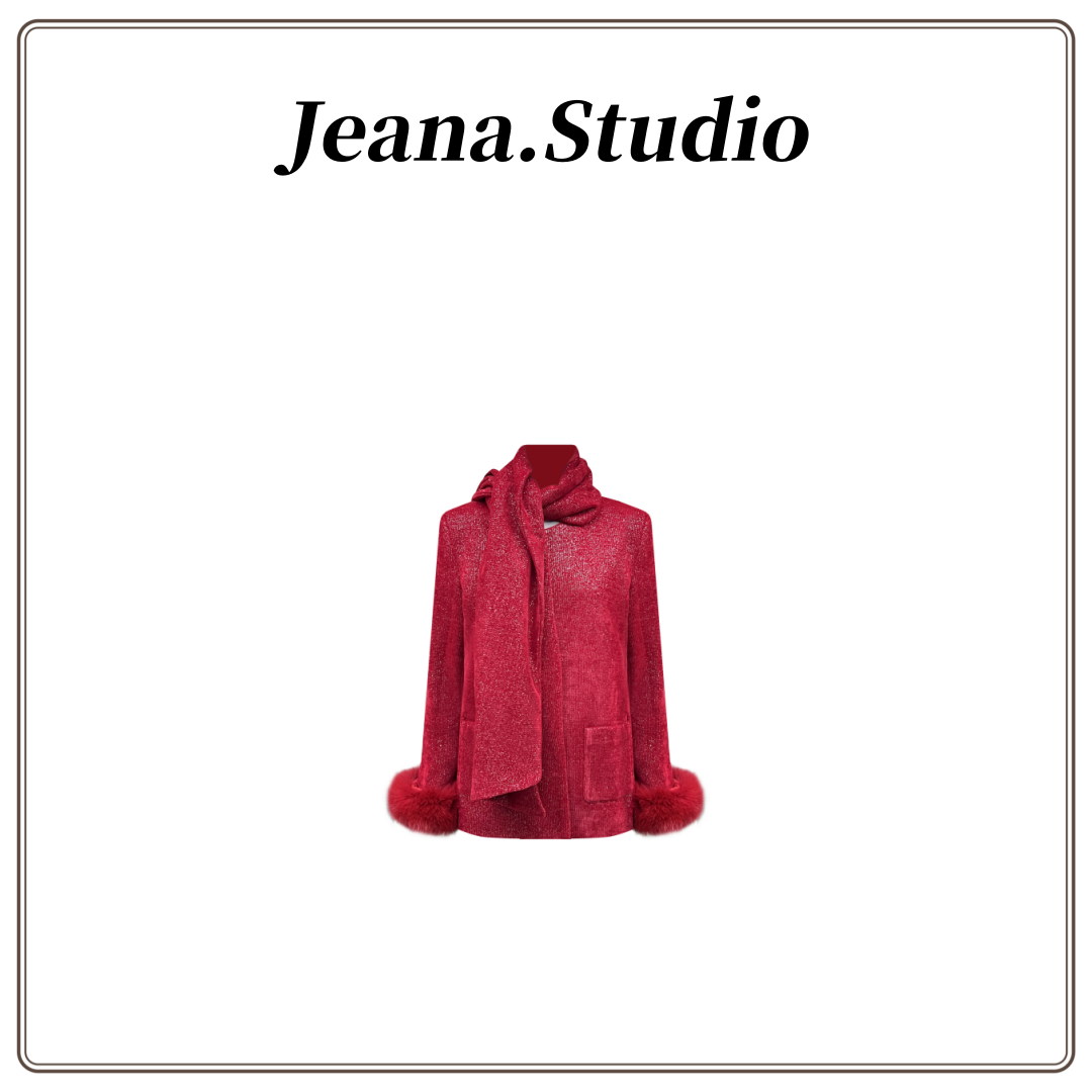 【Jeana.Studio】原创设计轻奢红色嵌亮丝丝绒外套
