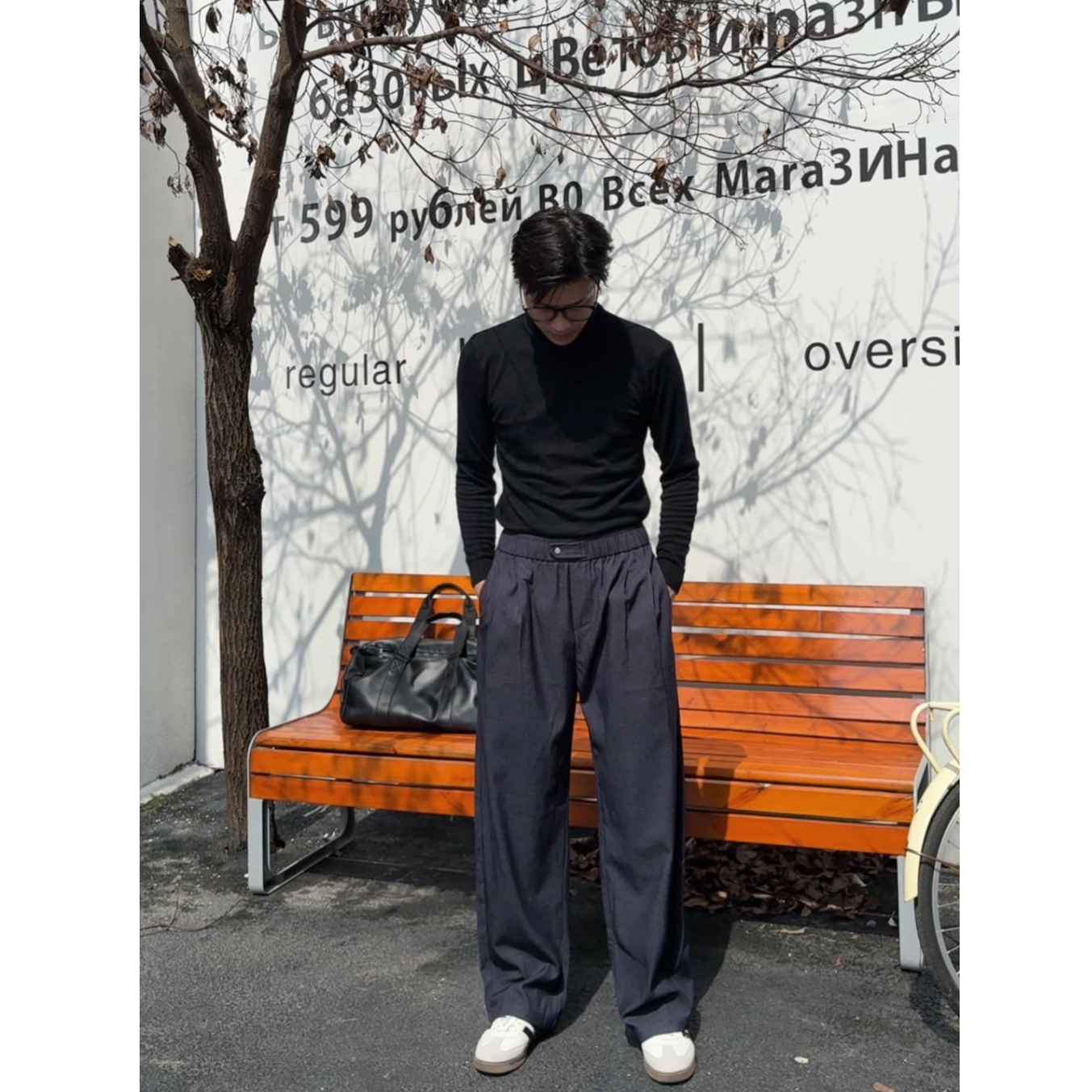慵懒风直筒裤时尚常规阔腿裤透气松紧腰男士运动休闲裤宽松百搭