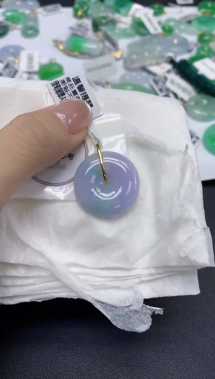 颈饰18K金镶嵌翡翠天然缅甸翡翠A货百元以上9元证书费自理