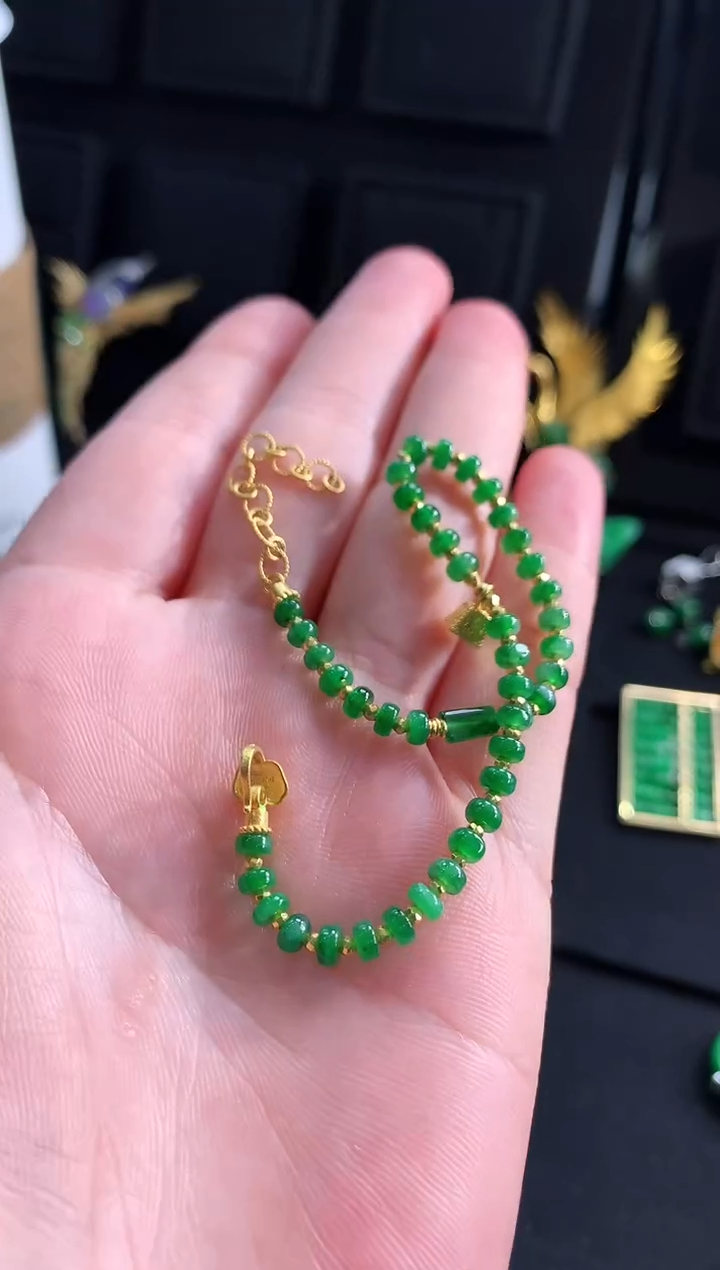 【闪购商品】翡翠手链18K金镶嵌手链