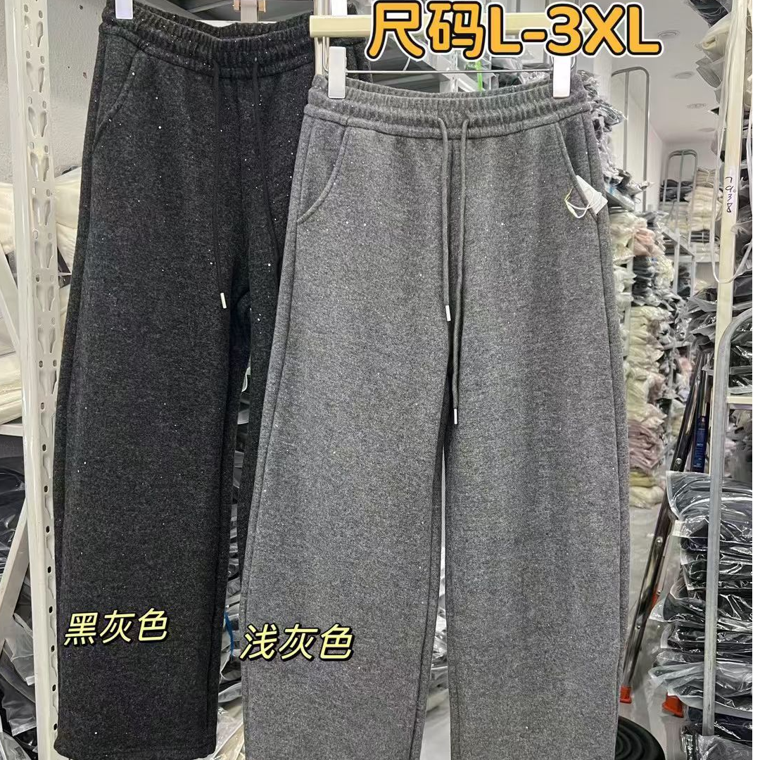 9003加绒加厚阔腿裤弯刀裤