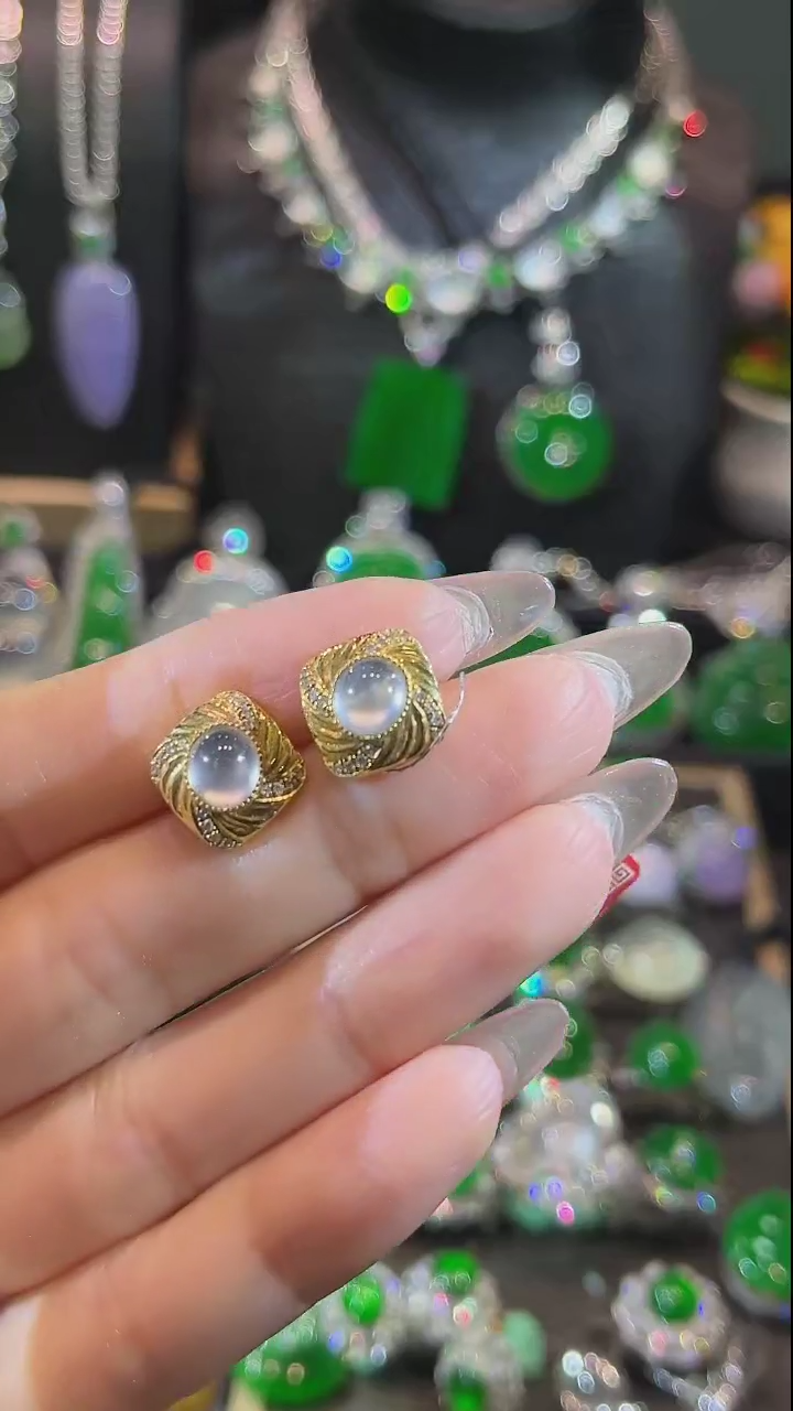 【闪购商品】翡翠耳钉18K金镶嵌耳钉