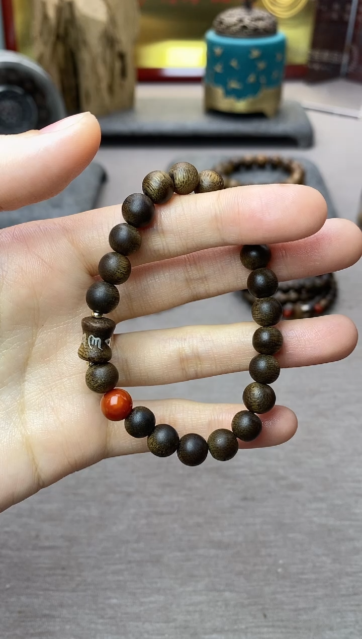 【闪购商品】沉香手串芽庄白棋08＋富森竹节六字镶嵌沉水