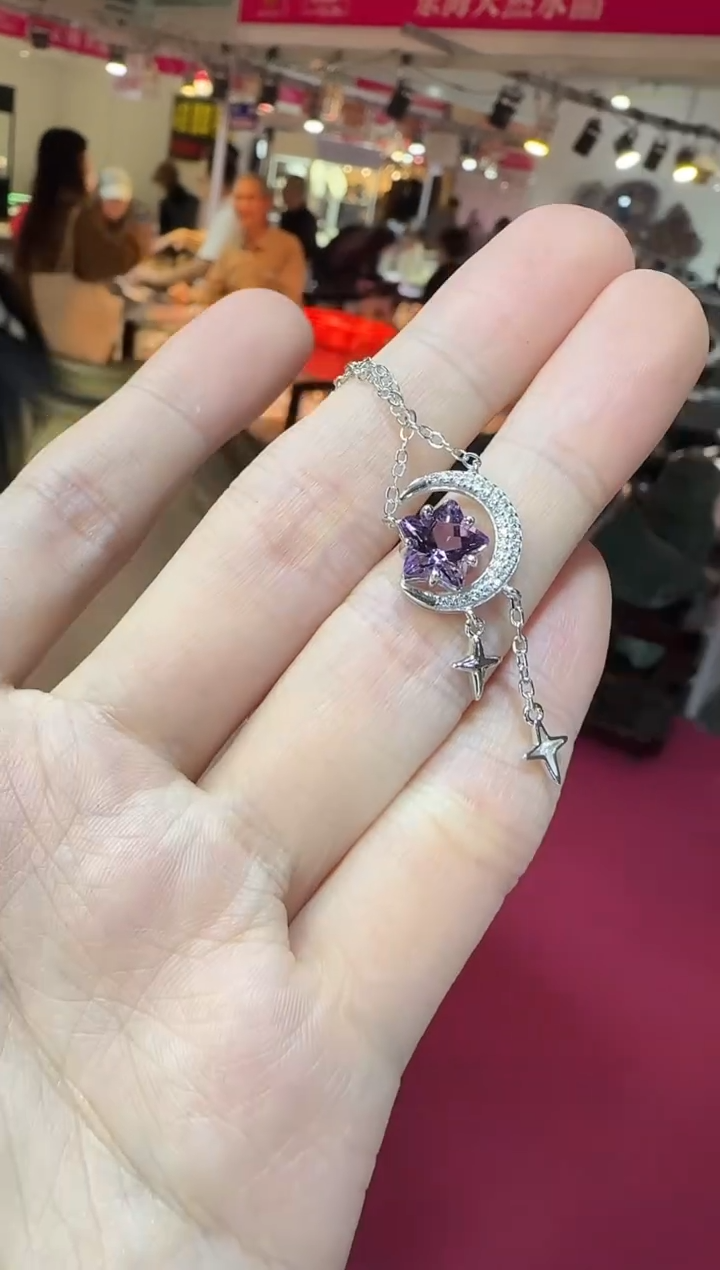 颈饰银S925镶嵌紫晶套链时尚款