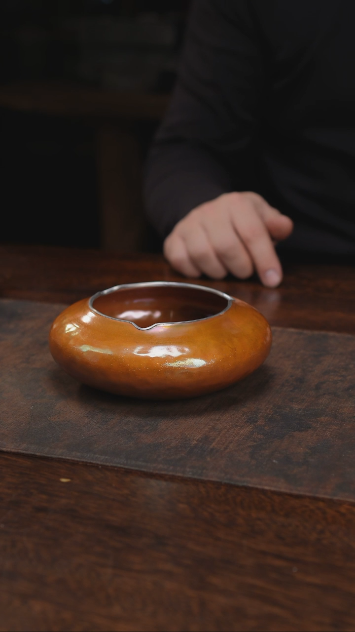 紫铜包锡边烟缸建水茶渣缸