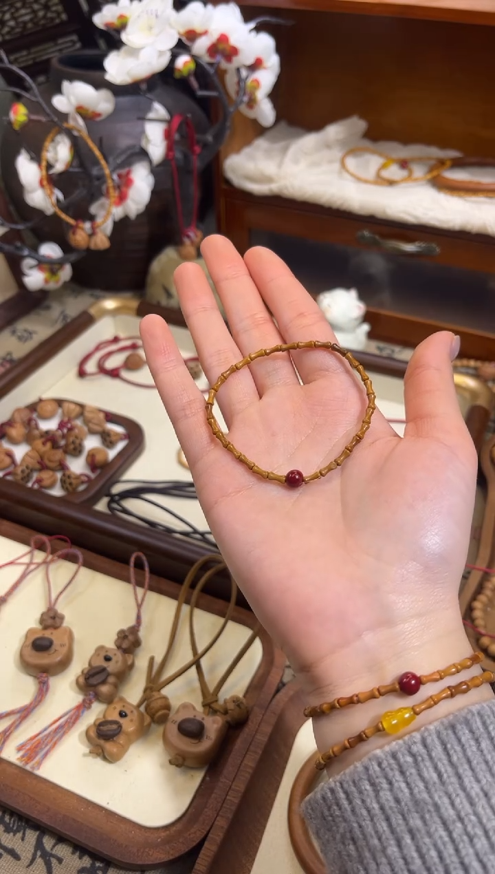 手串桃核【桃缘行】竹节「红色莎莎」桃木桃核辟、挡、驱、护 备注手围