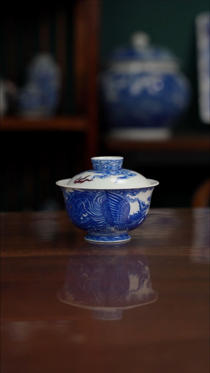 自成堂柴窑 龙凤盖碗