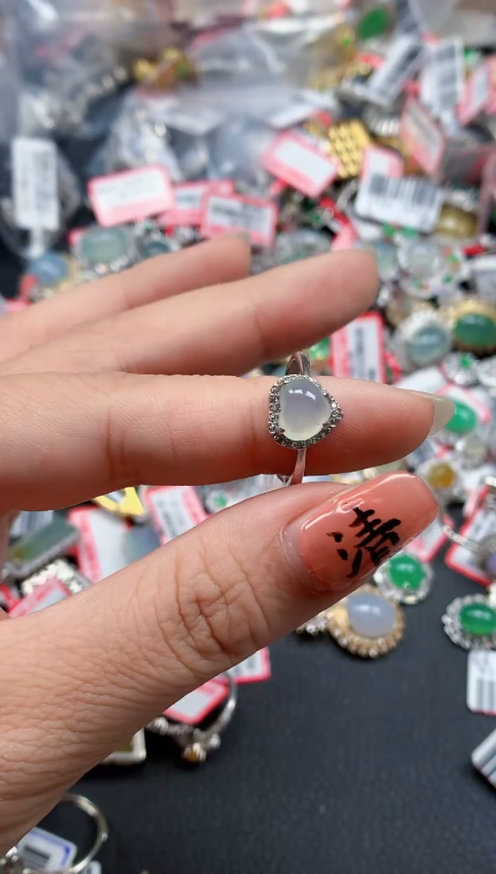 银S925镶嵌戒指翡翠天然A货缅甸翡翠