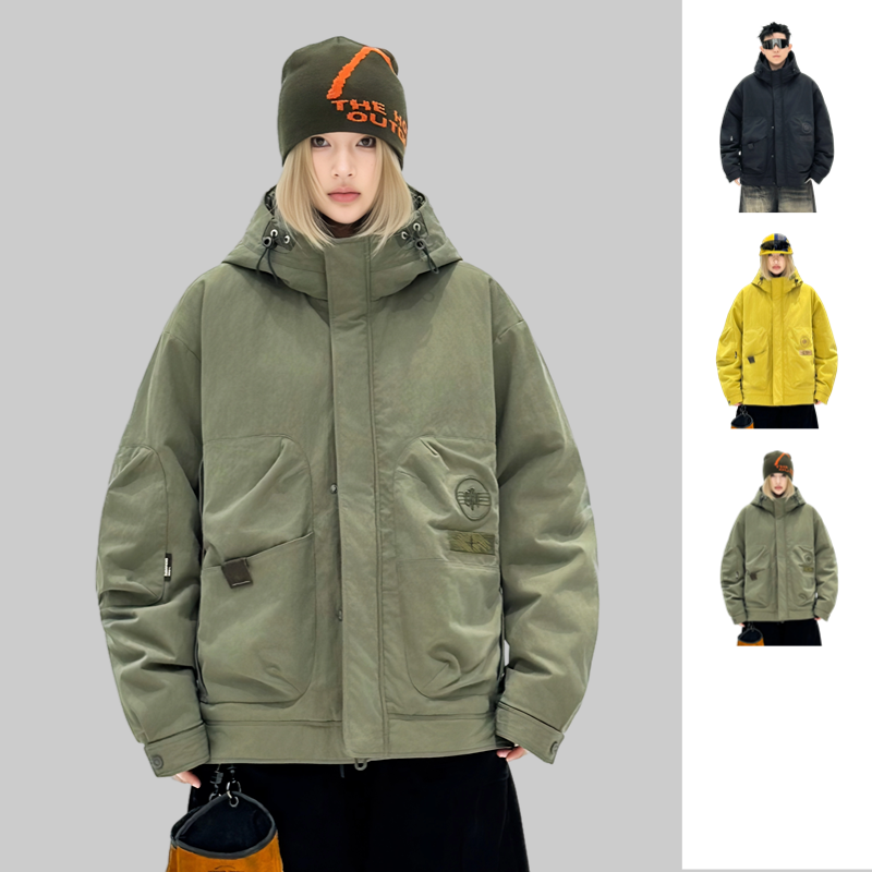 2025秋冬连帽羽绒服男士户外工装款保暖夹克潮牌情侣款外套D-2063