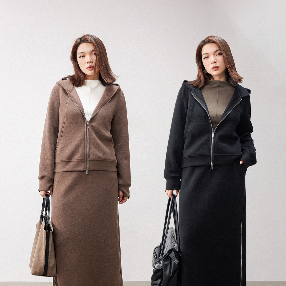 PLUSMALL 软酪拿铁 仿羊毛绒卫衣外套侧拉链半裙PLUS2511004AB