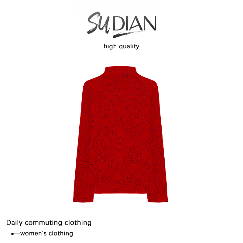 【SUDIAN 】新年喜庆新款银线纹提花长袖磨毛螺纹打底衫Q25CD2409