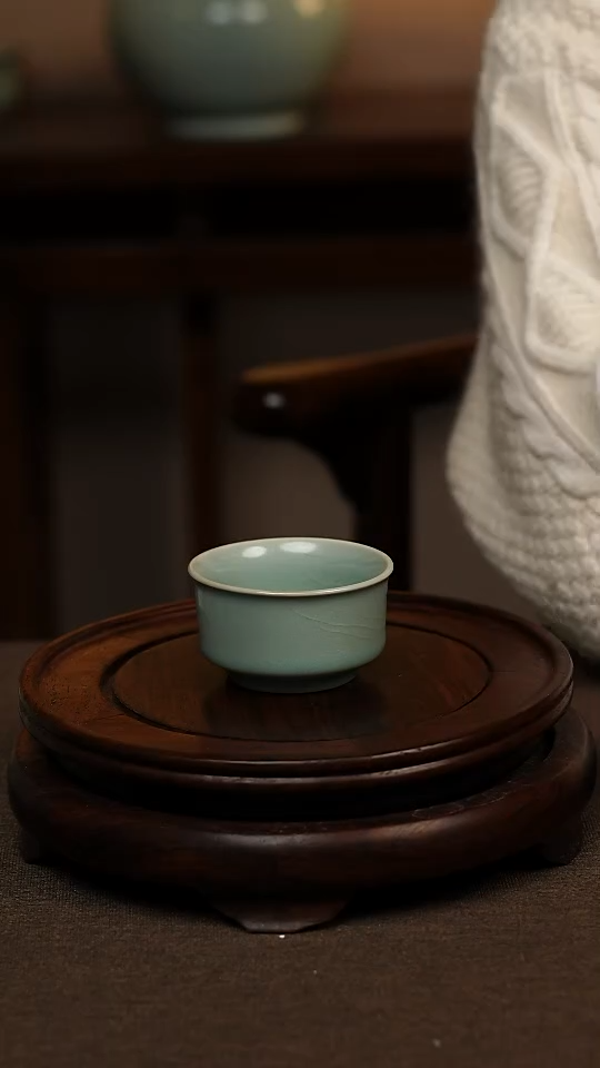 瓷片仿古天青直口杯60ml 微瑕 不带礼盒