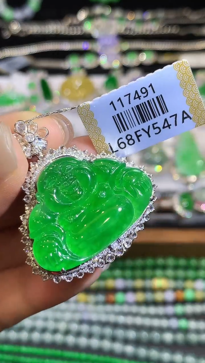 翡翠18K金镶嵌吊坠(不含链)CY117491多样性发其一