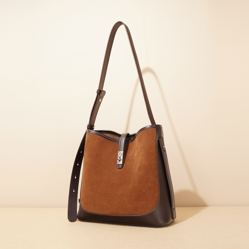 【C&R】时尚单肩斜挎托特包ZG-9694A-棕色配可可/26x11x24cm