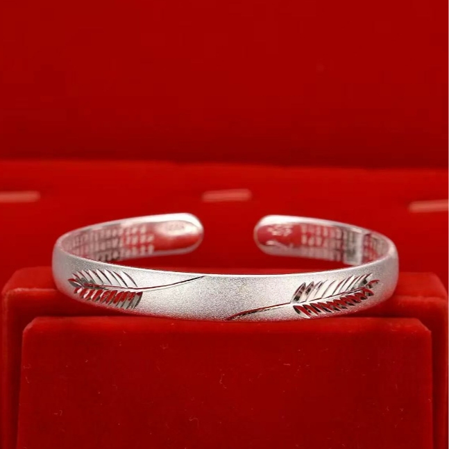 925银手镯  一叶生才开口可调节手镯