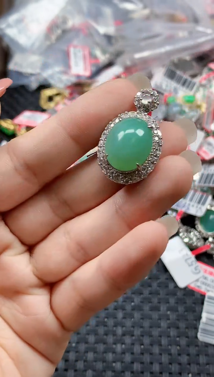 银S925镶嵌戒指翡翠天然A货缅甸翡翠