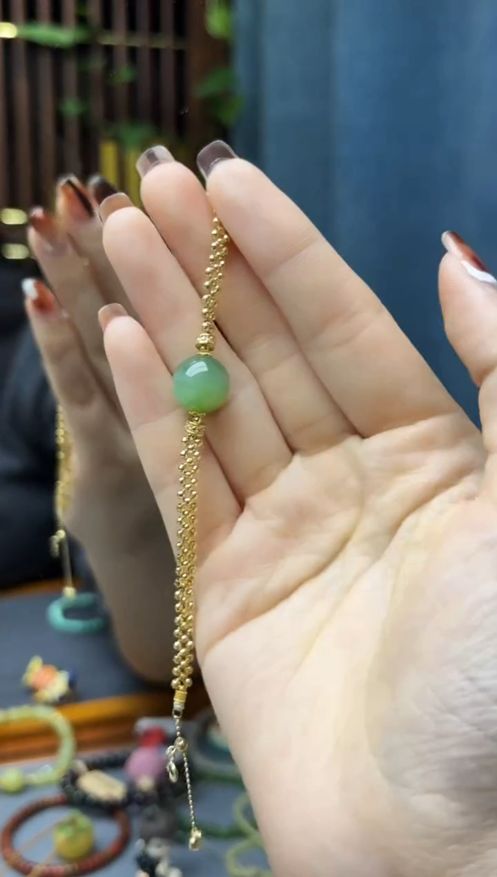 18K金镶嵌和田玉挂件和田玉单珠手链ZX