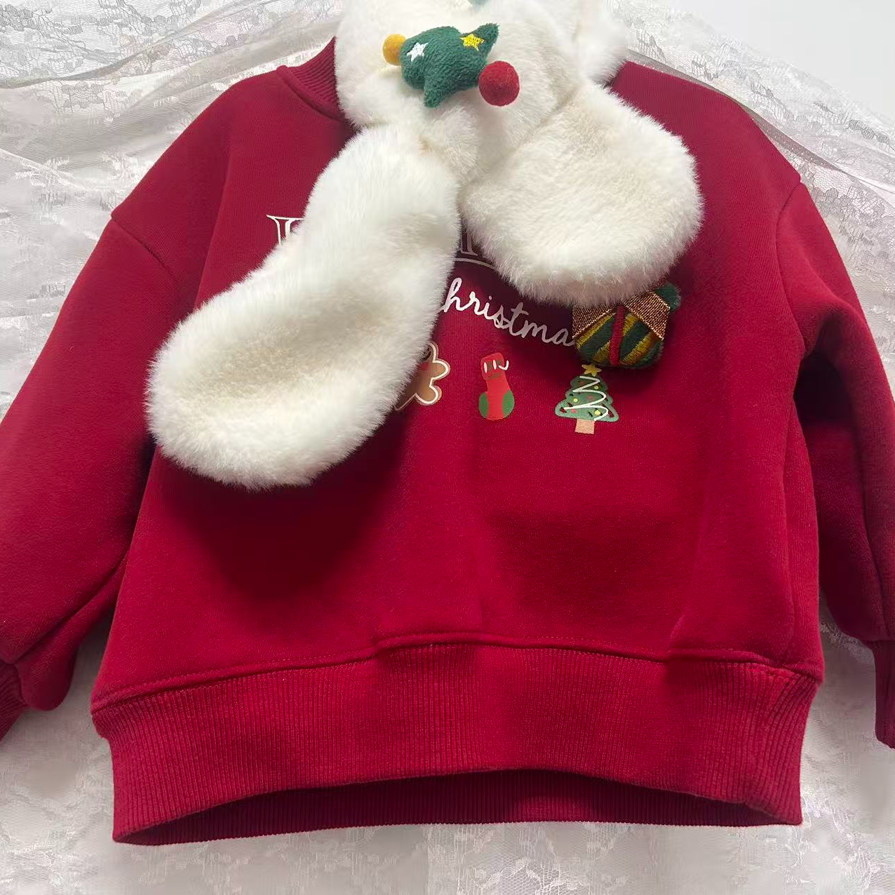 韩版厚款针织衫女童秋冬红色毛衣小童女宝加厚毛绒圣诞加绒冬季