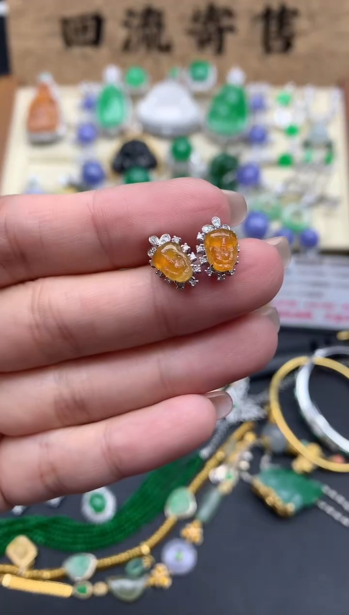 【闪购商品】翡翠耳饰18K金镶嵌379-中国好珍宝