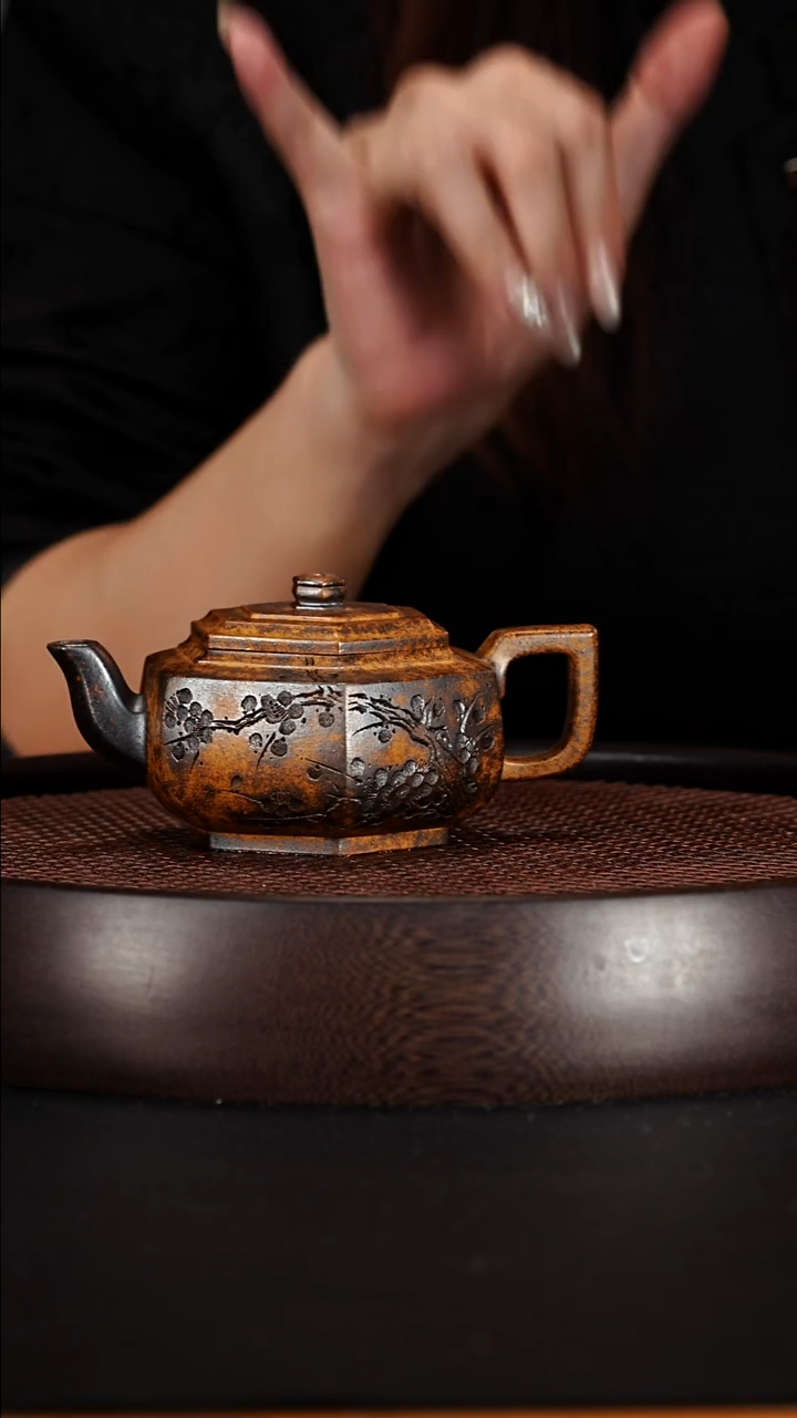 茶壶紫砂宜兴紫砂壶龙骨金砂柴烧六方雪华260cc