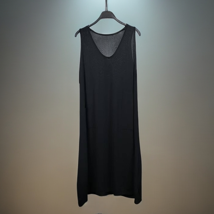 绒贝斯9032高品质大V领无袖针织背心裤裙显瘦宽松连衣裙