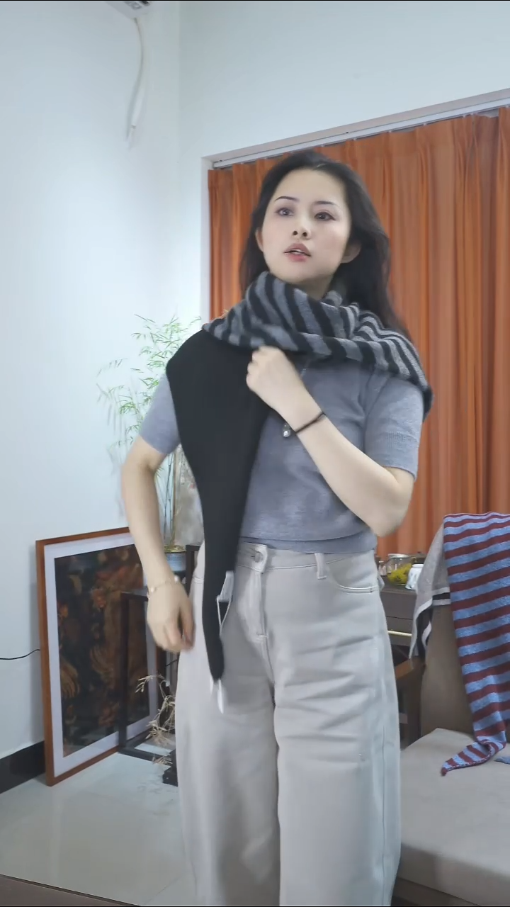 纯棉黑色条纹大披肩